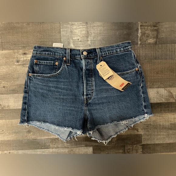 Levi's Women's Dark Blue 501 Jean Shorts - Picture 2 of 5